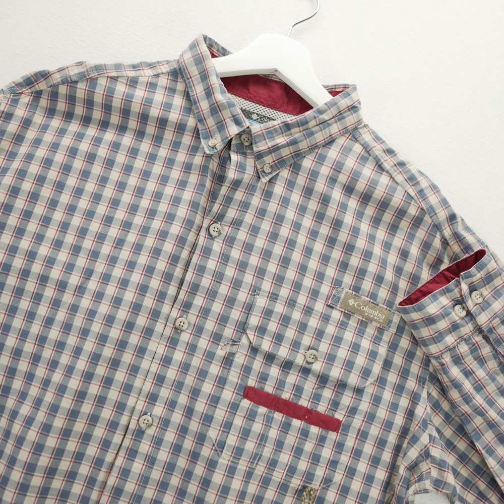 Columbia PHG Mens XL Plaid Long Sleeve Fishing Hunting Shirt HM7723 Blue Red